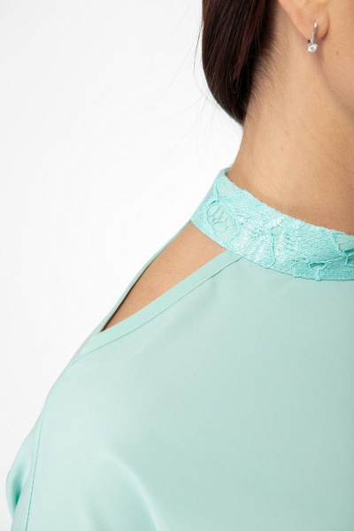 Блуза из кружевной ткани с открытыми плечами, демисезон Anelli 495 мята - фото 4