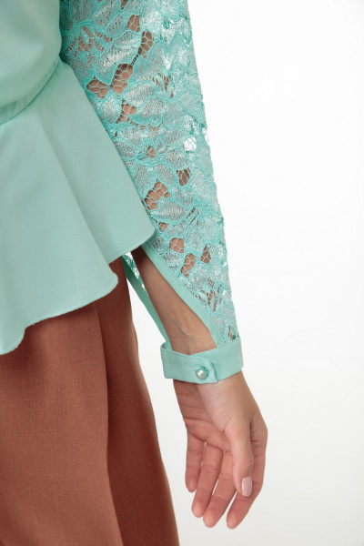 Блуза из кружевной ткани с открытыми плечами, демисезон Anelli 495 мята - фото 3