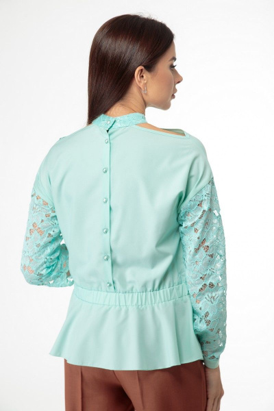 Блуза из кружевной ткани с открытыми плечами, демисезон Anelli 495 мята - фото 2