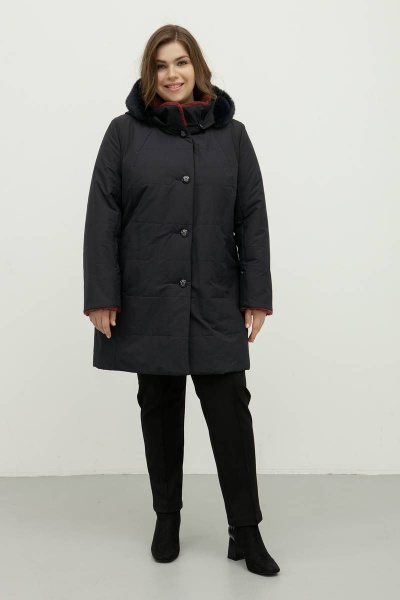 Пальто утепленное из плащевой ткани с меховым капюшоном Bugalux 471 164-синий - фото 1