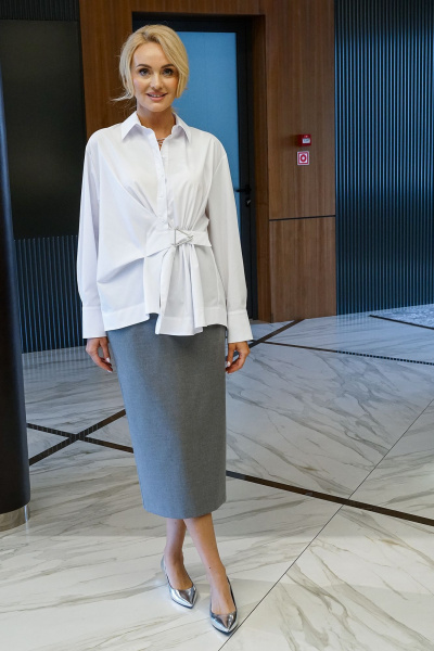 Блуза, юбка Alani Collection 2383 белый-серый - фото 7