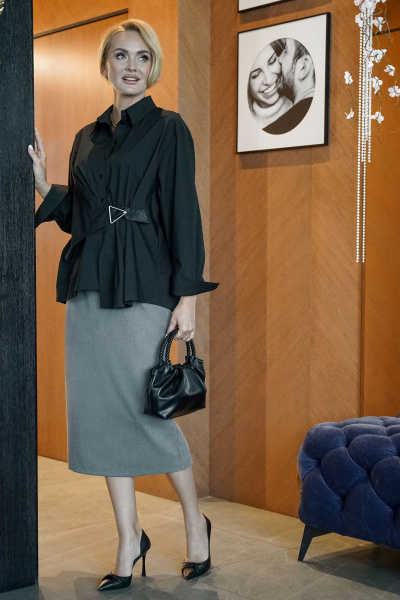 Блуза, юбка Alani Collection 2383 черный-серый - фото 6