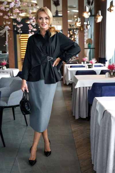 Блуза, юбка Alani Collection 2383 черный-серый - фото 1