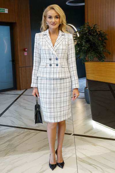 Жакет, юбка Alani Collection 2391 белая_клетка - фото 6