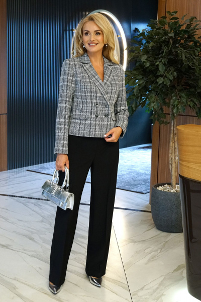 Брюки, жакет Alani Collection 2392 серый_клетка-черный - фото 2