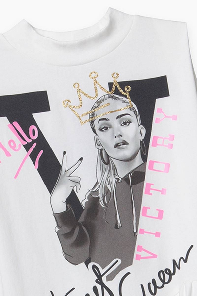 Платье трапеция, белое с сеткой и принтом, летнее Bell Bimbo 210223 молоко - фото 3