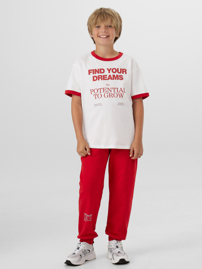 Брюки Mark Formelle 183394/24-34339П-7 алый_печать_2_сл_на_ЛВ_дет_пер - фото 1