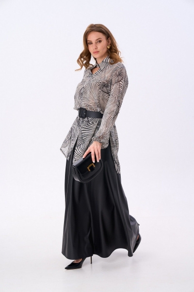 Блуза, юбка NikVa 815-5 чёрный_чёрно-белые_ракушки - фото 2