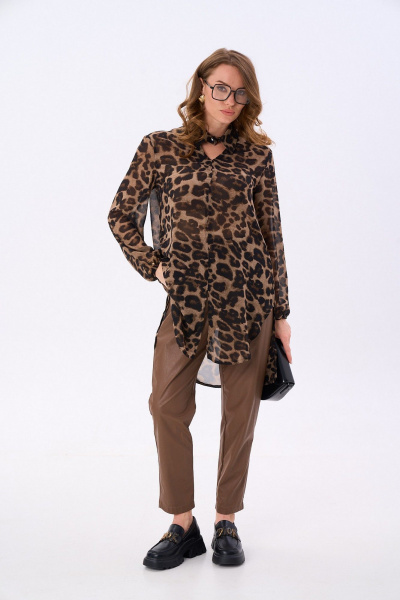 Блуза NikVa 816-6 шоколадный_леопард - фото 1