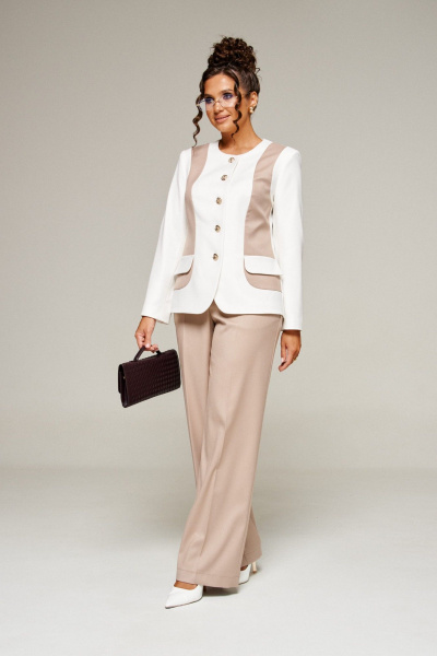 Брюки, жакет Beautiful&Free 6373 молочный+песочный - фото 7