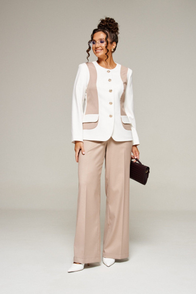 Брюки, жакет Beautiful&Free 6373 молочный+песочный - фото 6