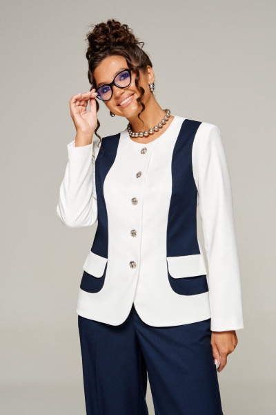 Брюки, жакет Beautiful&Free 6373 молочный+темно-синий - фото 7
