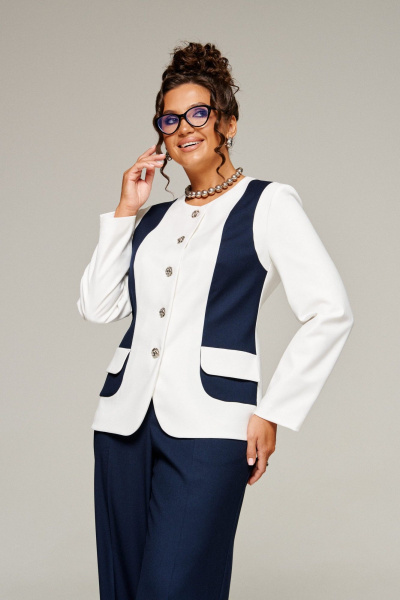 Брюки, жакет Beautiful&Free 6373 молочный+темно-синий - фото 5