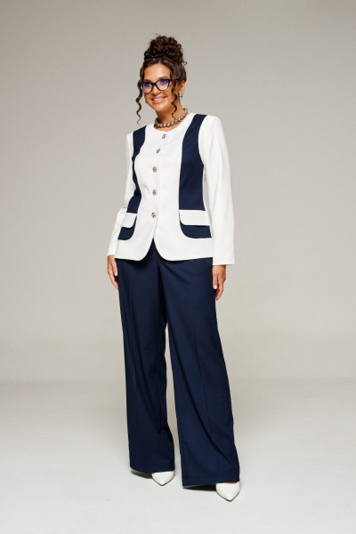 Брюки, жакет Beautiful&Free 6373 молочный+темно-синий - фото 3