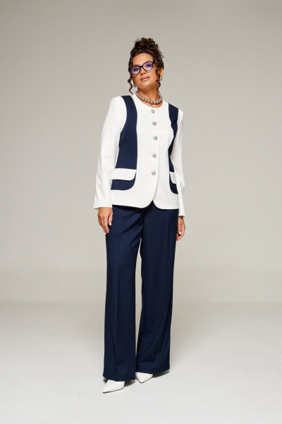 Брюки, жакет Beautiful&Free 6373 молочный+темно-синий - фото 1