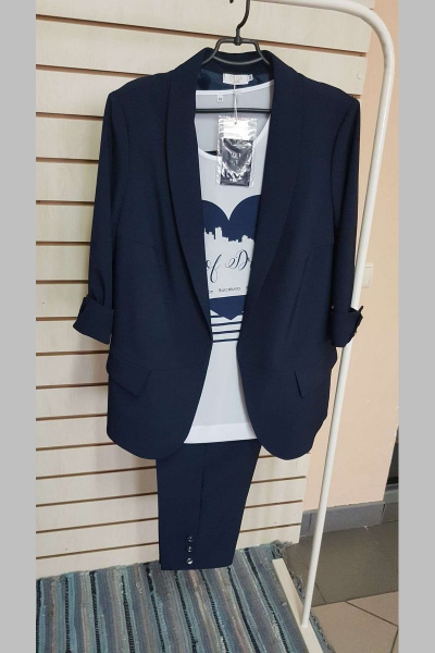 Блуза, брюки, жакет Ольга Стиль С-541 темно-синий - фото 4