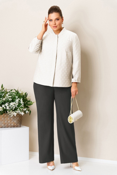 Блуза, брюки, жакет VOLNA 1401 белый_серый - фото 1
