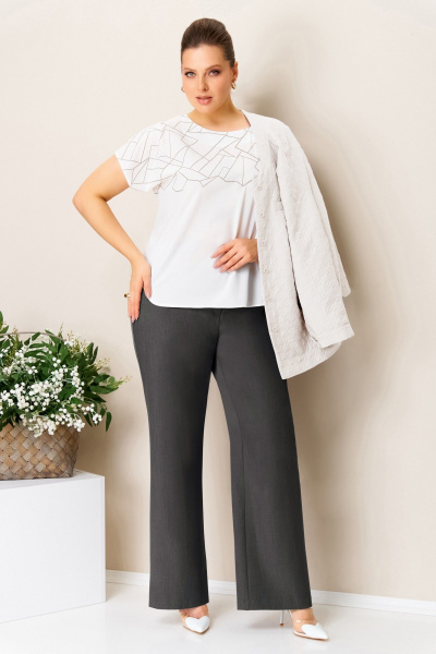 Блуза, брюки, жакет VOLNA 1401 белый_серый - фото 3