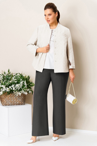Блуза, брюки, жакет VOLNA 1401 белый_серый - фото 2