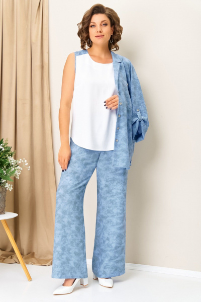 Блуза, брюки, жакет VOLNA 1415 серо-голубой - фото 6