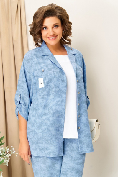 Блуза, брюки, жакет VOLNA 1415 серо-голубой - фото 5