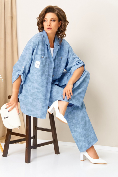 Блуза, брюки, жакет VOLNA 1415 серо-голубой - фото 4