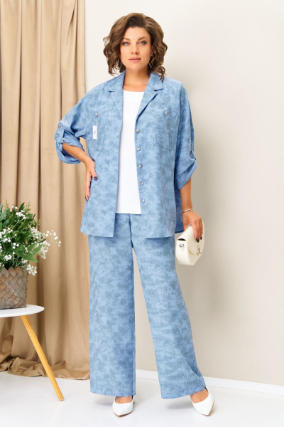 Блуза, брюки, жакет VOLNA 1415 серо-голубой - фото 1
