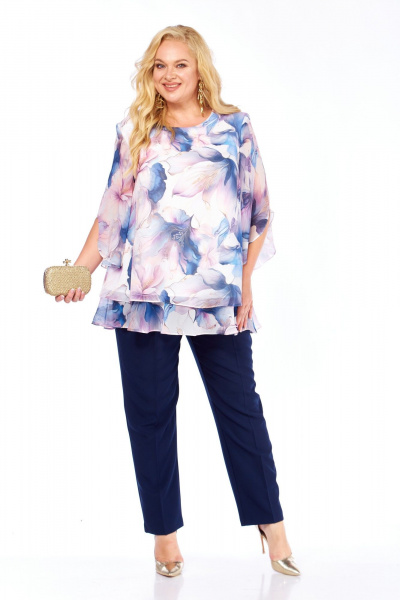 Блуза, брюки Элль-стиль 2213/9 сирень_принт_цветы - фото 8