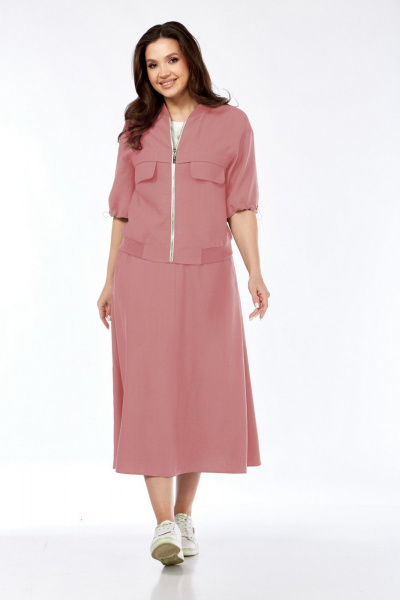 Бомбер, майка, юбка Милора-стиль 1333 клевер_розовый - фото 2