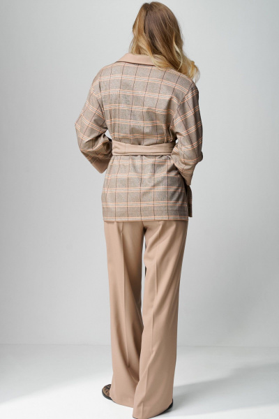Брюки, жакет Laikony L-553 клетка/капучино - фото 4