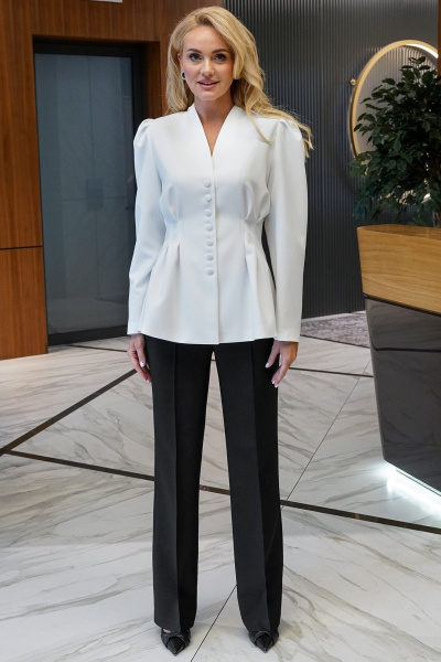 Брюки, жакет Alani Collection 2395 белый-черный - фото 1