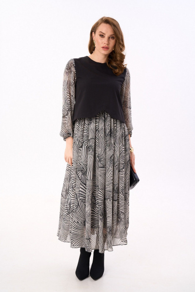 Платье NikVa 740-18 чёрный_черно-белые_ракушки - фото 1