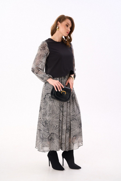 Платье NikVa 740-18 чёрный_черно-белые_ракушки - фото 6