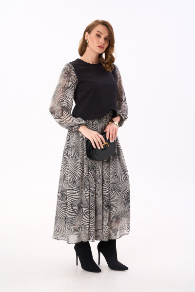 Платье NikVa 740-18 чёрный_черно-белые_ракушки - фото 5