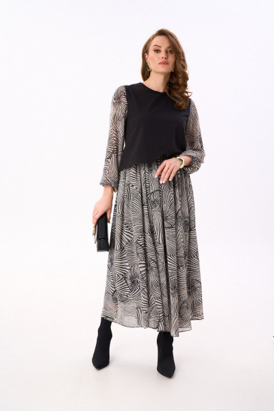 Платье NikVa 740-18 чёрный_черно-белые_ракушки - фото 4