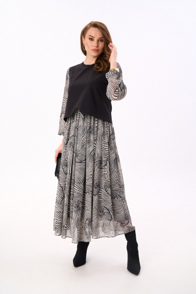 Платье NikVa 740-18 чёрный_черно-белые_ракушки - фото 2