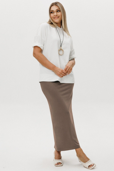 Джемпер, юбка Ma Vie М-691 молочный и коричневый - фото 4