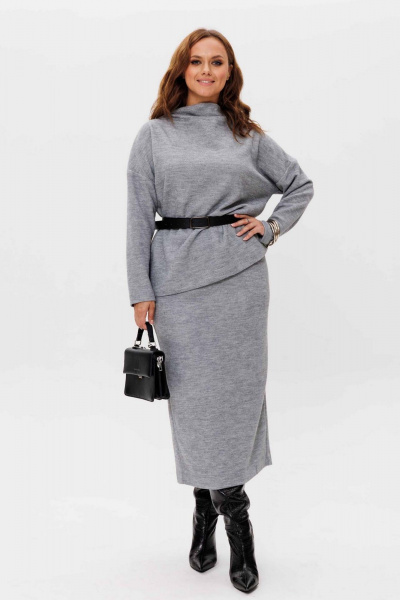 Джемпер, юбка Mislana 11137 серый - фото 6