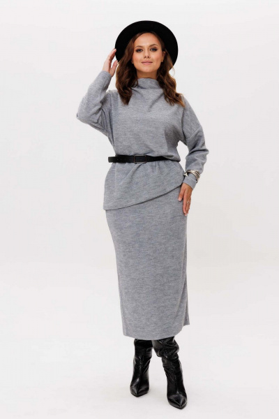 Джемпер, юбка Mislana 11137 серый - фото 5