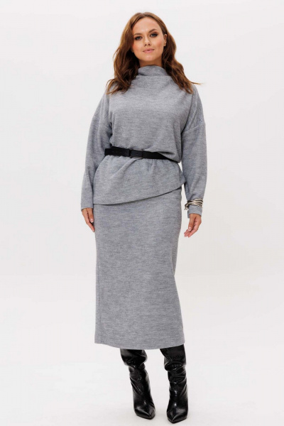 Джемпер, юбка Mislana 11137 серый - фото 1