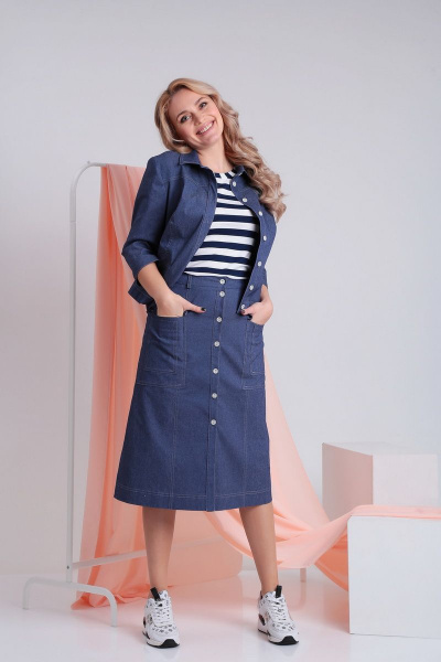 Жакет, топ, юбка Ивелта плюс 3621 синий - фото 2