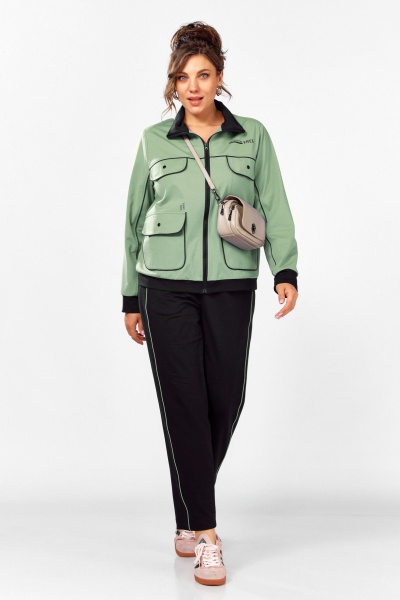 Костюм спортивный брюки бомбер больших размеров Lady Secret 2981/1 черный+фисташка - фото 2
