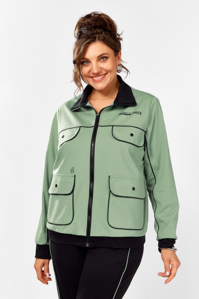 Костюм спортивный брюки бомбер больших размеров Lady Secret 2981/1 черный+фисташка - фото 6