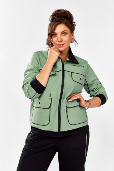 Костюм спортивный брюки бомбер больших размеров Lady Secret 2981/1 черный+фисташка - фото 5