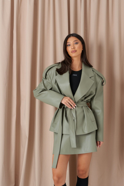 Юбка из эко-кожи полуприлегающая, зеленая, круглый год ANNETE A1429 - фото 3