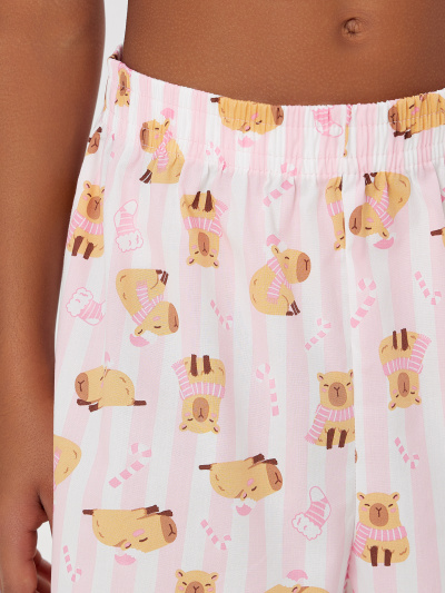 Футболка, шорты Mark Formelle 567748/25-37703ПП-14 розовая_сказка_капибары_на_розовой_полоске_3_сл_н - фото 4