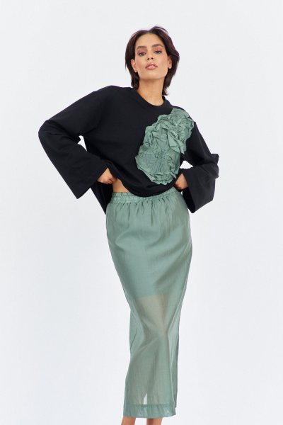 Джемпер, юбка FLAIM 2022 черный-зеленый мох - фото 11