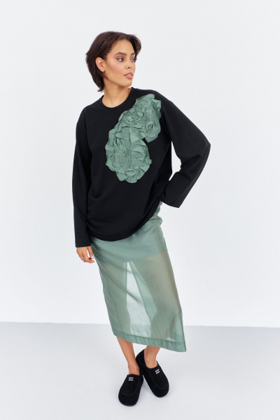 Джемпер, юбка FLAIM 2022 черный-зеленый мох - фото 8