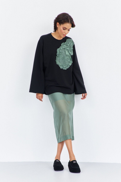 Джемпер, юбка FLAIM 2022 черный-зеленый мох - фото 6