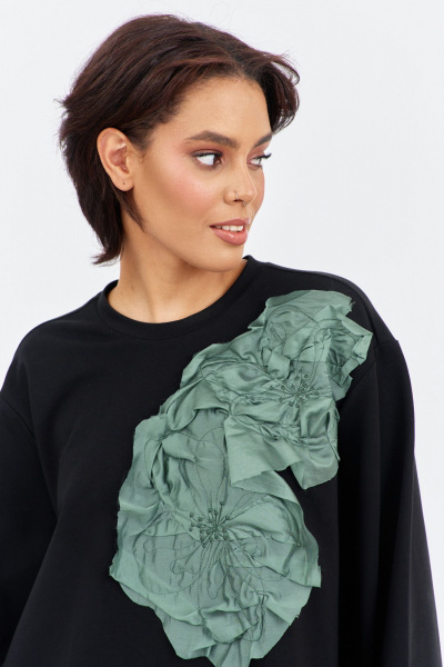 Джемпер FLAIM 2023 черный-зеленый мох - фото 4